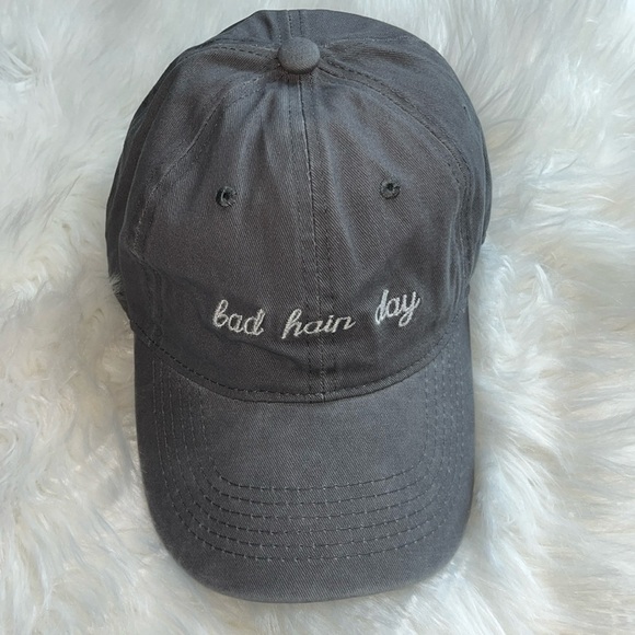 NWOT Bad Hair Day Baseball Hat Gray Acid Washed - Picture 2 of 6